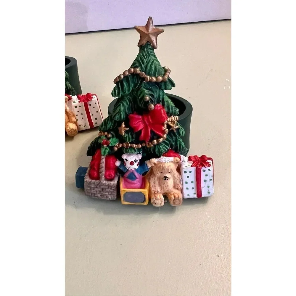 Vintage Hand Painted Christmas Present Teddy Bear Napkin Ring Holders‎ Lot of 5